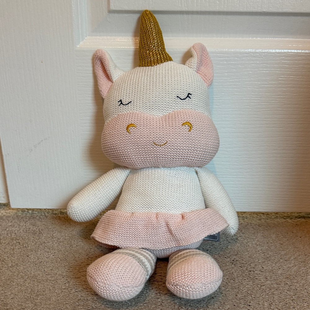 Adorable Pink and Gold Stuffed Unicorn Toy